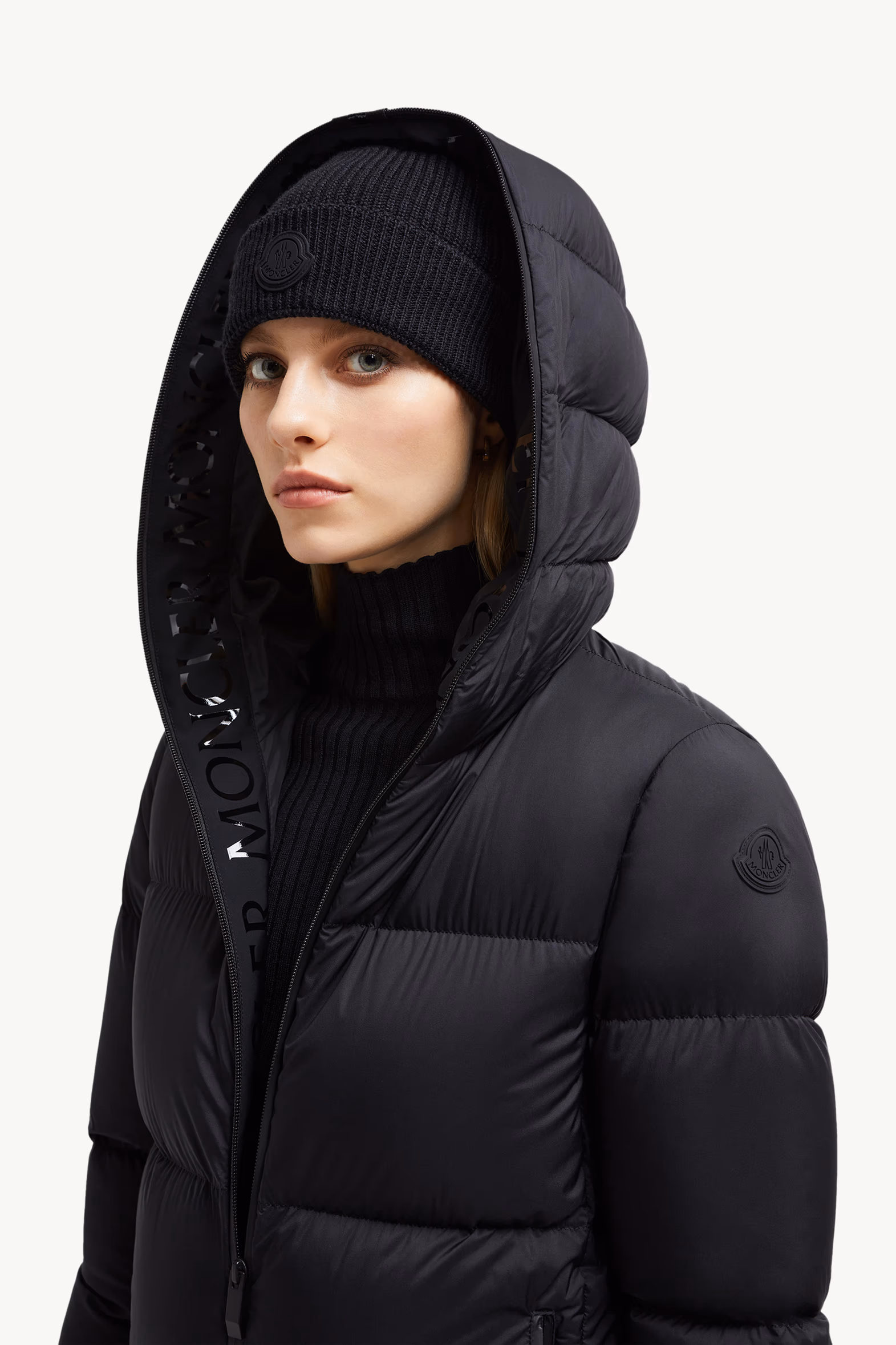 Arredoun Hooded Long Down Jacket Women Black Moncler 4